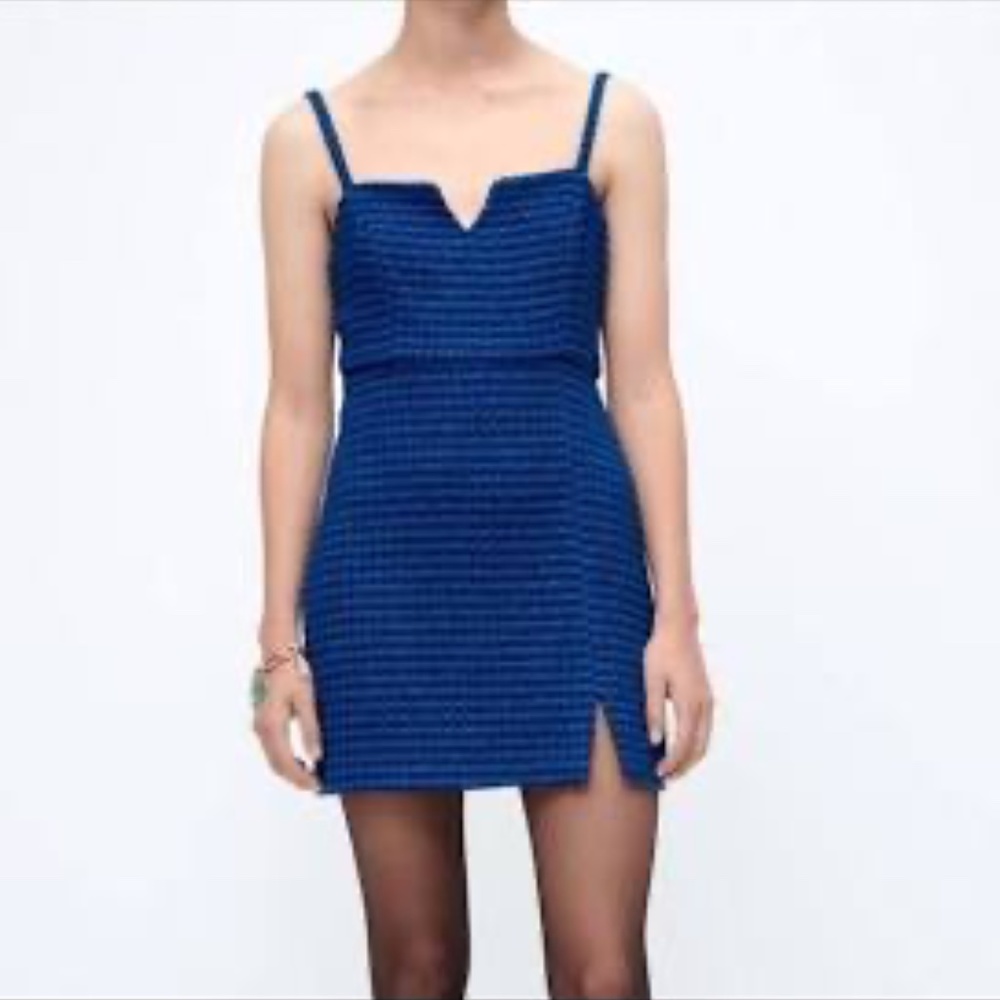 Blue tweed dress